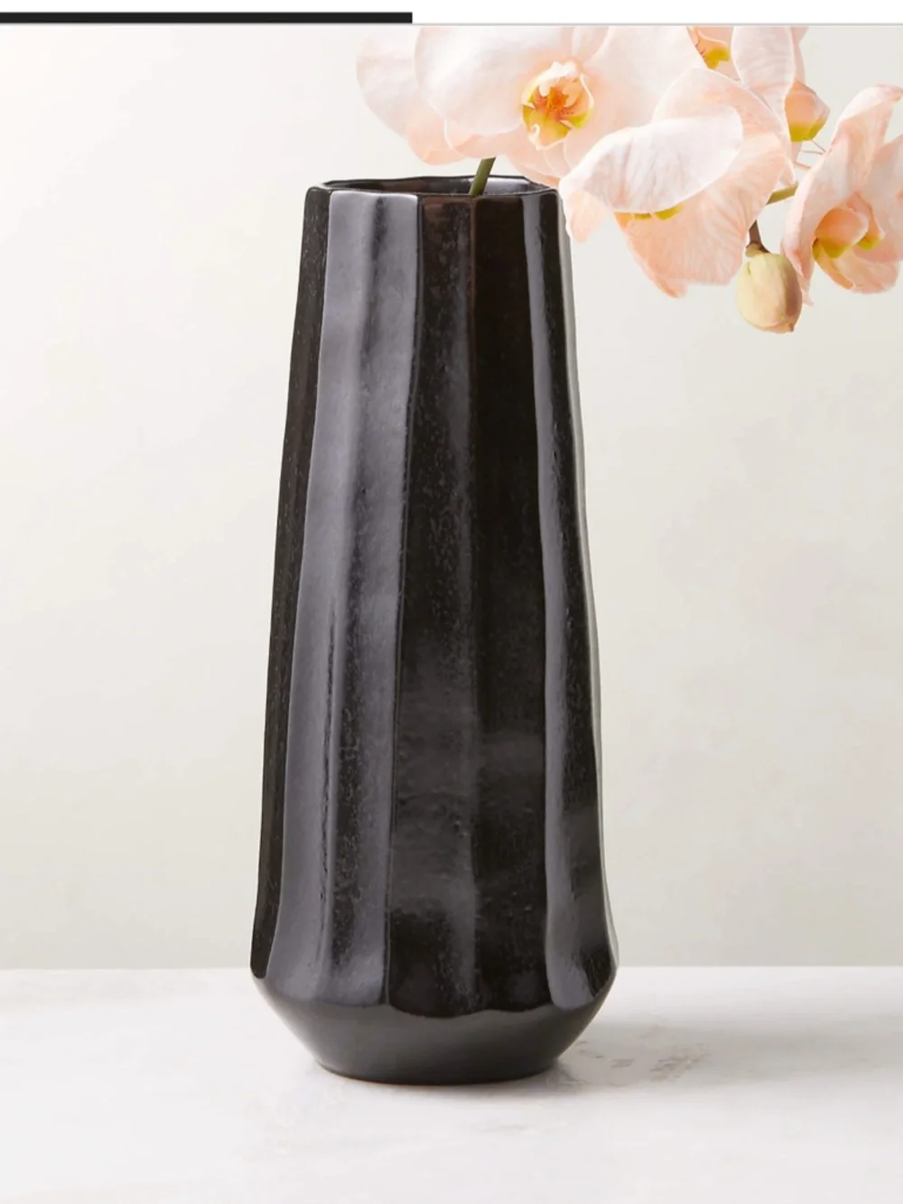 Crate&Barrel Tall Glossy Black Fluted Vase